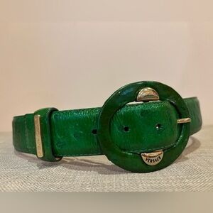 Versace Emerald Green Ostrich Leather Belt with Gold Accents - 100% Authentic